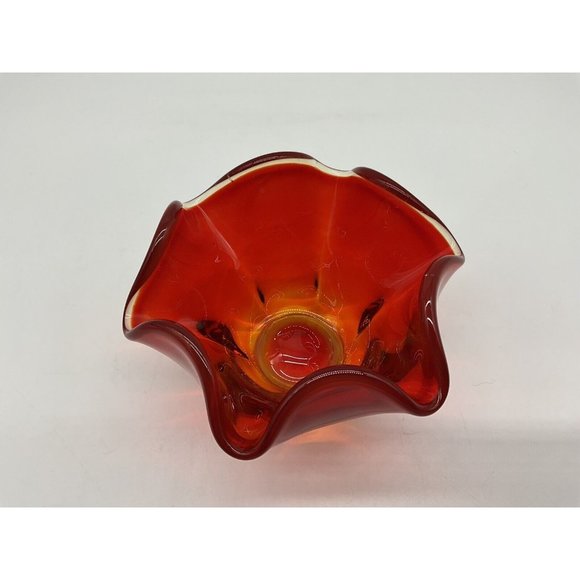 LE Smith Amberina Glass Pedestal Bowl Red Vintage Mid Century Modern - Picture 13 of 16